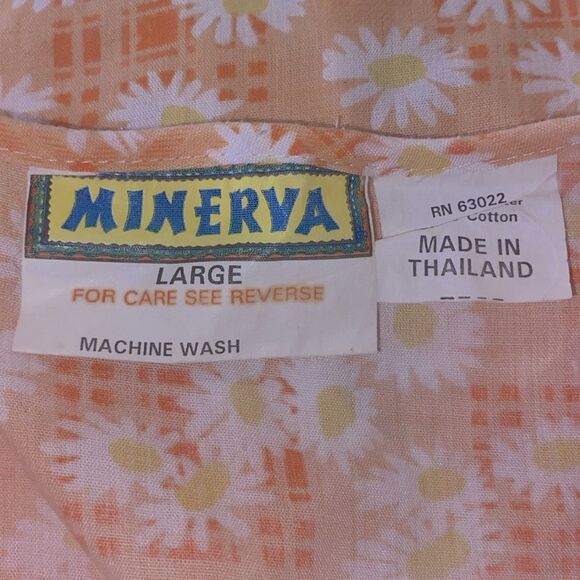 Minerva Wm’s Sz Lrg Orange Daisy Gingham Button Down House Coat Dress Robe - Picture 7 of 7